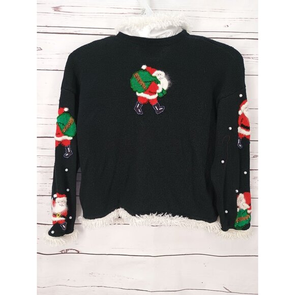 Philip &‎ Jane Gordon Santa Sweater Large Black With Removable Collar & Shoulder - Picture 3 of 9